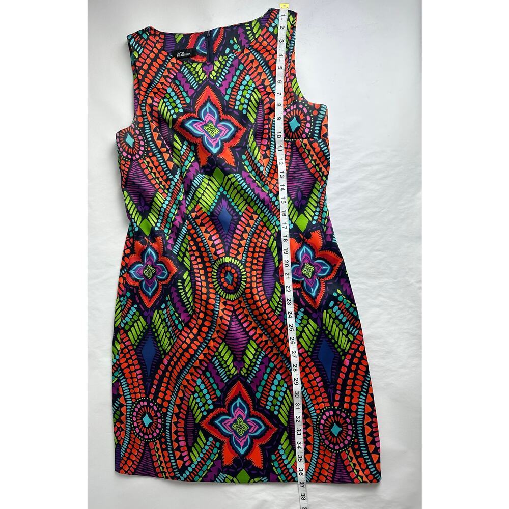 Y2K Vibrant Mosaic Sleeveless Sheath Dress Maximalist Mod 60s Psychedelic 12 L - Picture 10 of 11